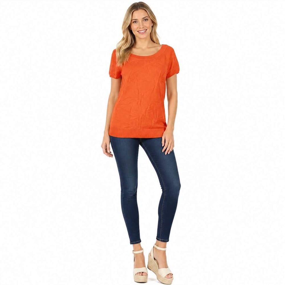 Eight Eight Eight Optic Orange Tropical Sweater Short Sleeve Size Small